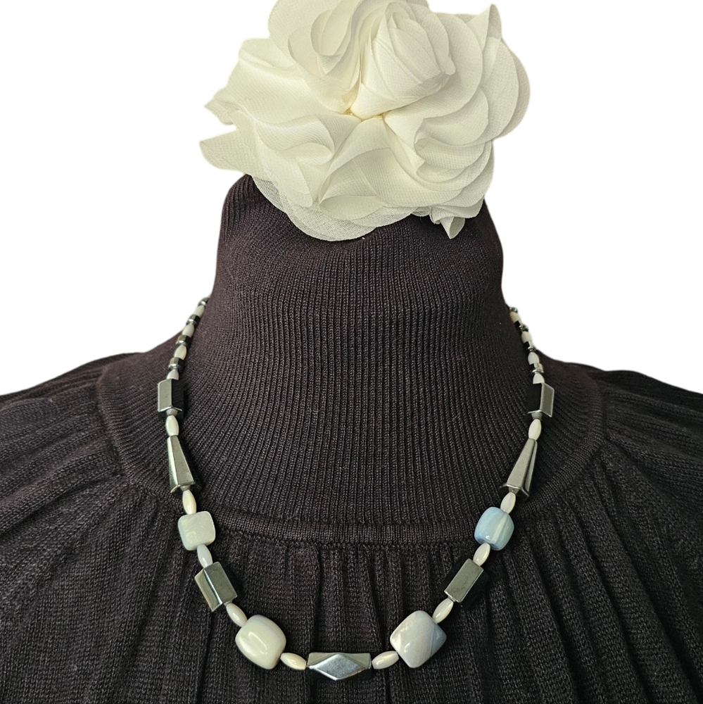 Hematite and natural gemstone necklace